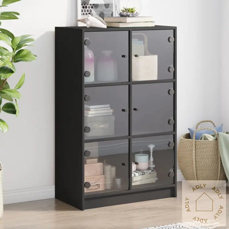 Highboard Med Dører Svart 68X37X109 Cm Konstruert Tre