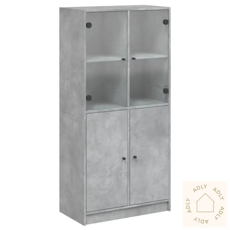 Highboard Med Dører Betonggrå 68X37X142 Cm Konstruert Tre