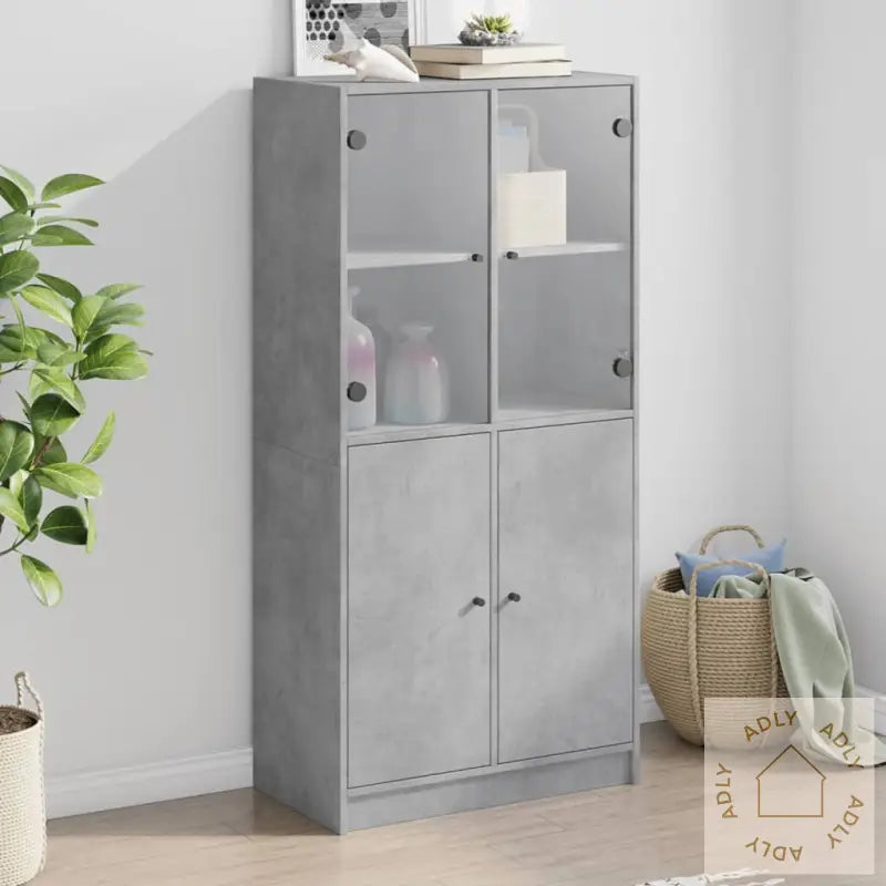 Highboard Med Dører Betonggrå 68X37X142 Cm Konstruert Tre