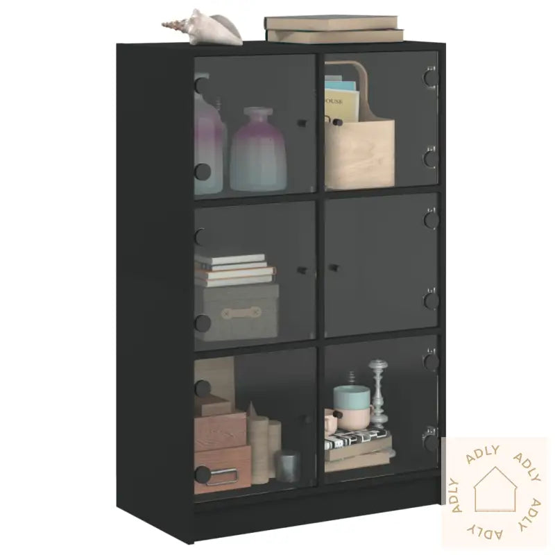 Highboard Med Dører Svart 68X37X109 Cm Konstruert Tre