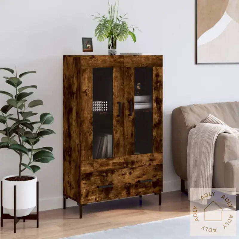 Highboard Røkt Eik 69,5X31X115 Cm Konstruert Tre
