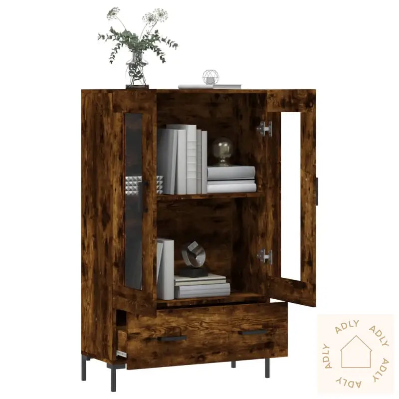 Highboard Røkt Eik 69,5X31X115 Cm Konstruert Tre