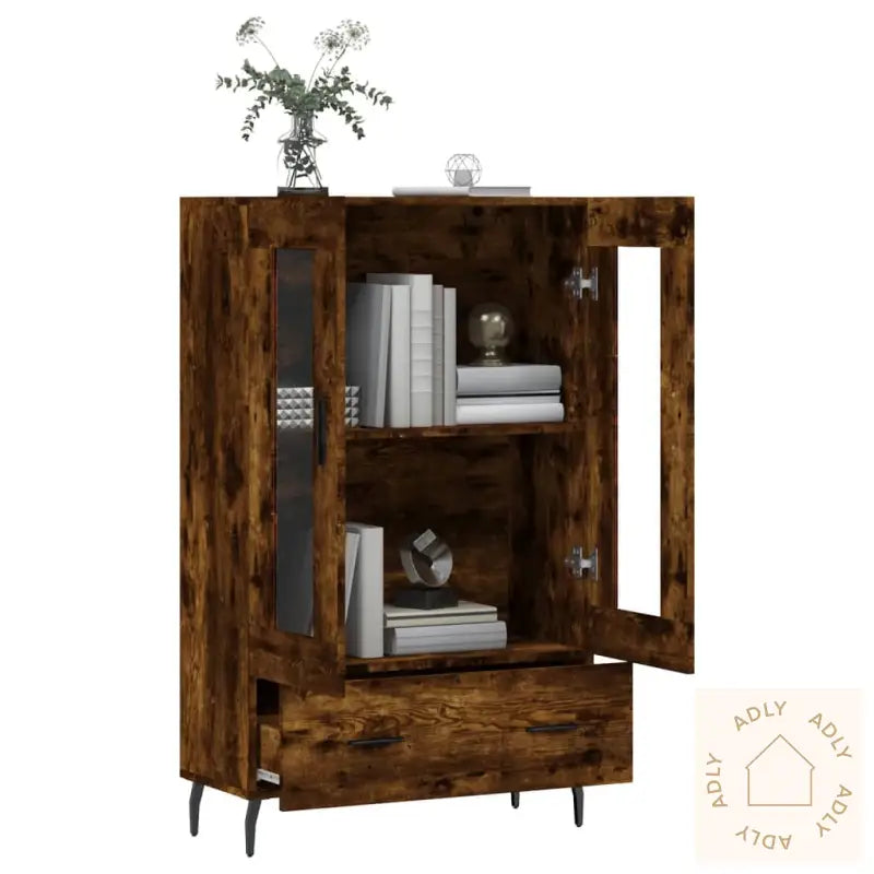 Highboard Røkt Eik 69,5X31X115 Cm Konstruert Tre