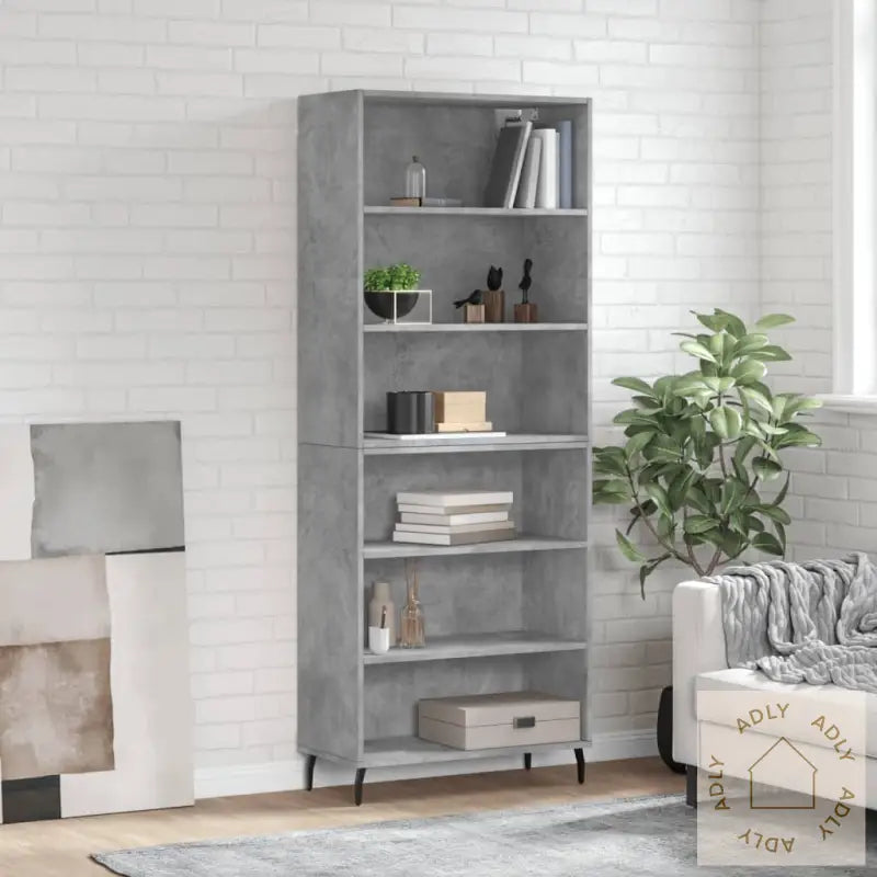 Highboard Betonggrå 69,5X32,5X180 Cm Konstruert Tre