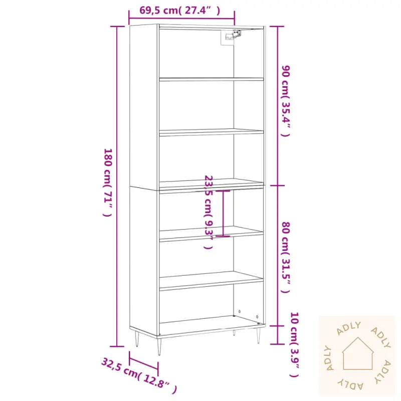 Highboard Grå Sonoma 69,5X32,5X180 Cm Konstruert Tre