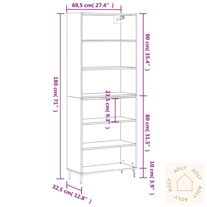 Highboard Betonggrå 69,5X32,5X180 Cm Konstruert Tre