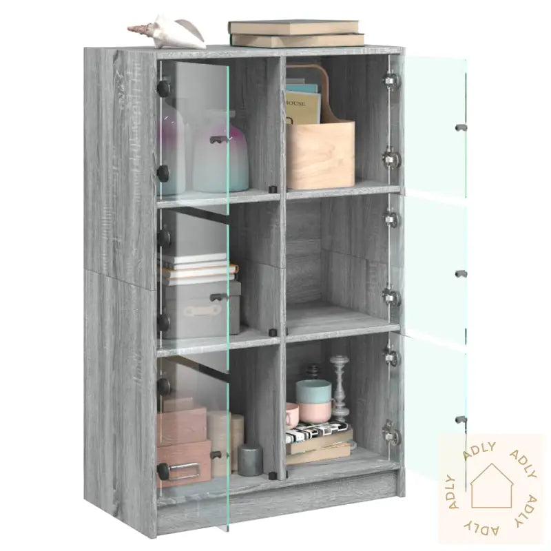 Highboard Med Dører Grå Sonoma 68X37X109 Cm Konstruert Tre