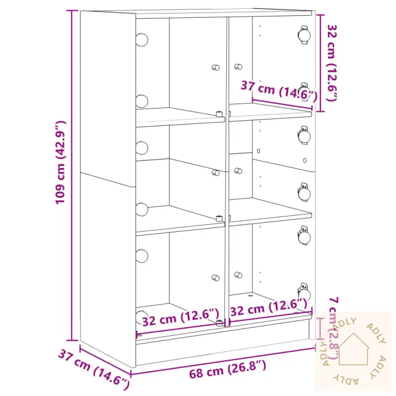 Highboard Med Dører Grå Sonoma 68X37X109 Cm Konstruert Tre