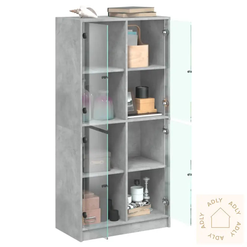 Highboard Med Dører Betonggrå 68X37X142 Cm Konstruert Tre