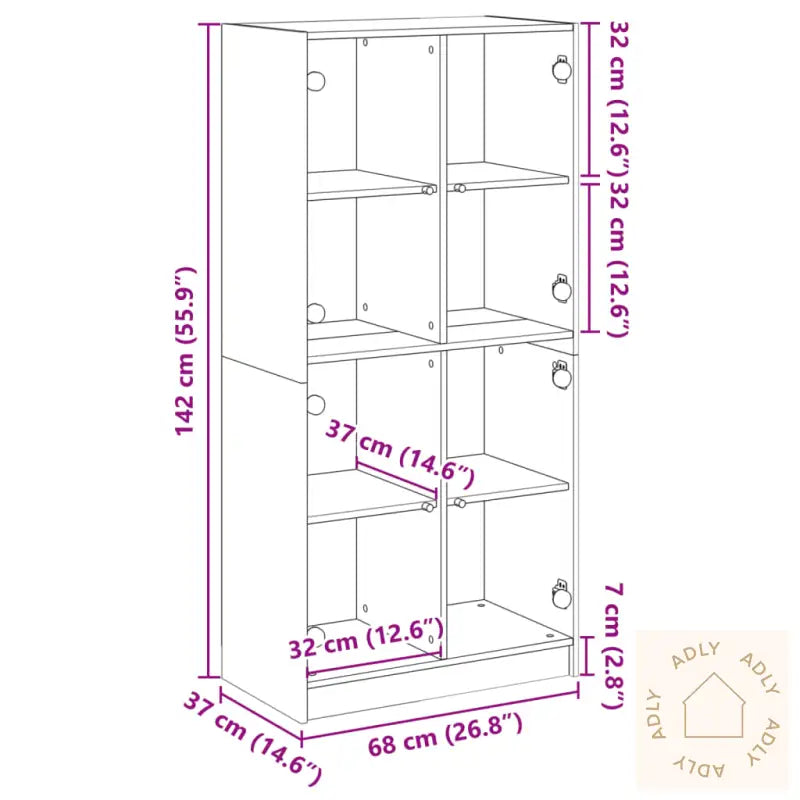 Highboard Med Dører Betonggrå 68X37X142 Cm Konstruert Tre