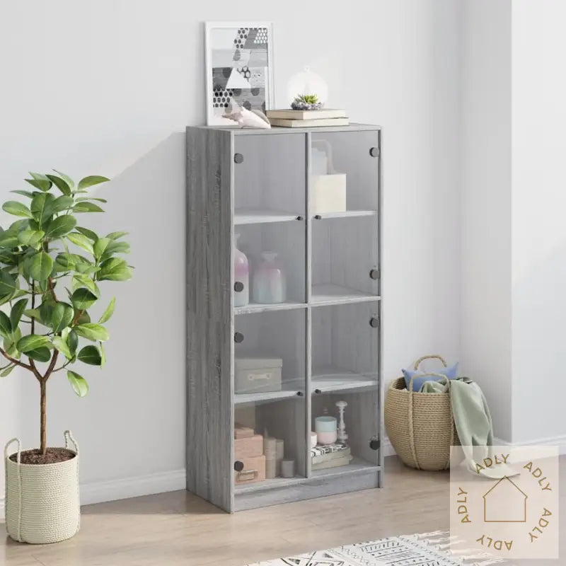 Highboard Med Dører Grå Sonoma 68X37X142 Cm Konstruert Tre