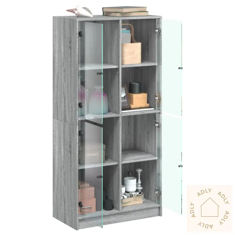 Highboard Med Dører Grå Sonoma 68X37X142 Cm Konstruert Tre