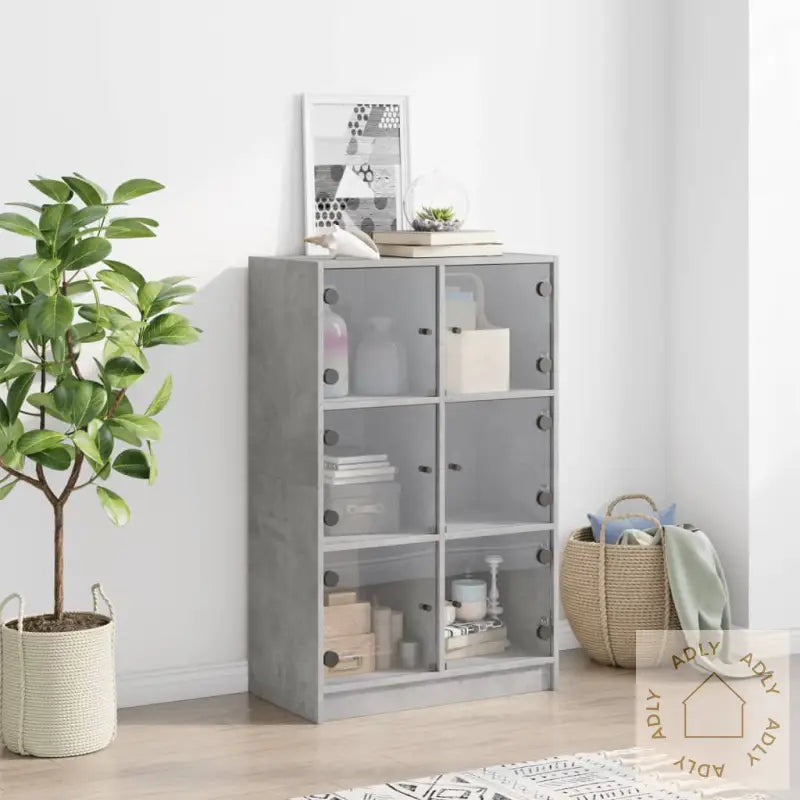 Highboard Med Dører Betonggrå 68X37X109 Cm Konstruert Tre