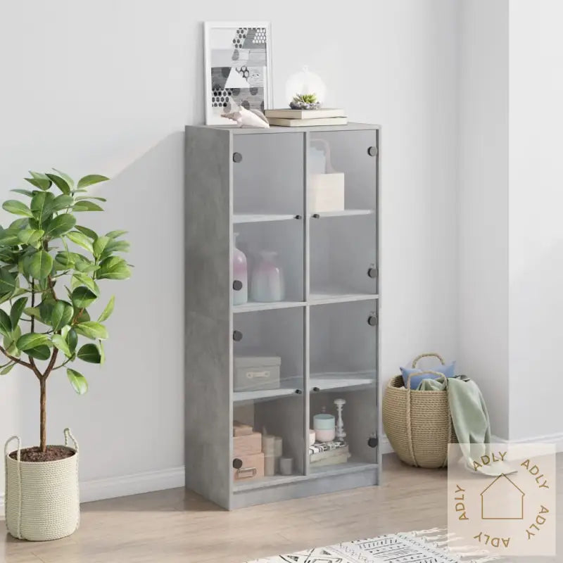 Highboard Med Dører Betonggrå 68X37X142 Cm Konstruert Tre