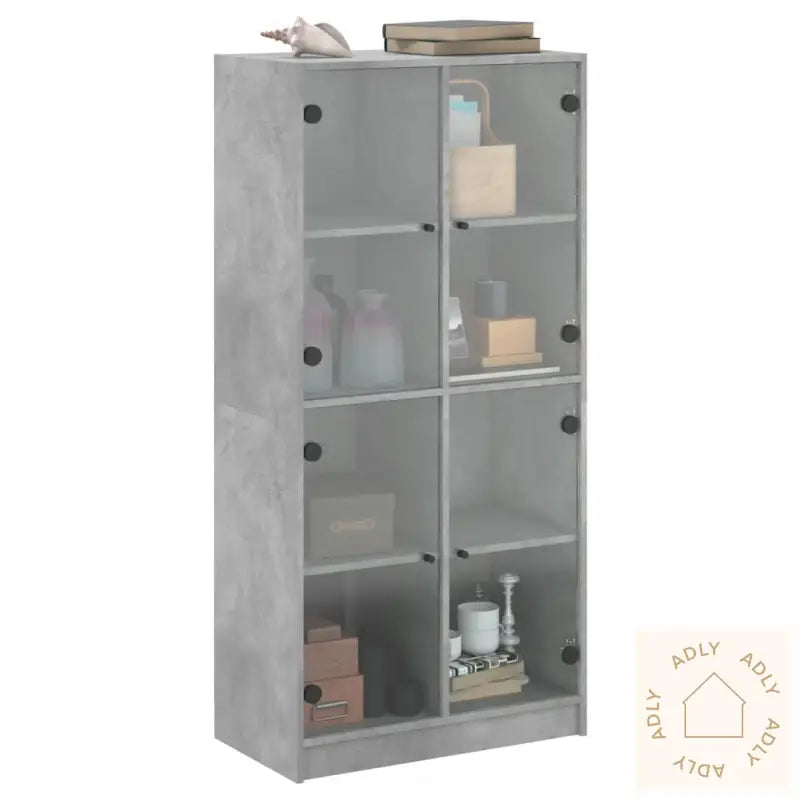 Highboard Med Dører Betonggrå 68X37X142 Cm Konstruert Tre