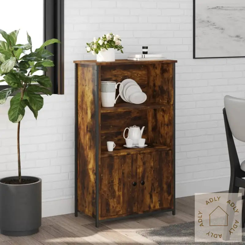 Highboard Røkt Eik 62X32X103,5 Cm Konstruert Tre