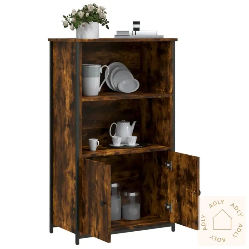 Highboard Røkt Eik 62X32X103,5 Cm Konstruert Tre