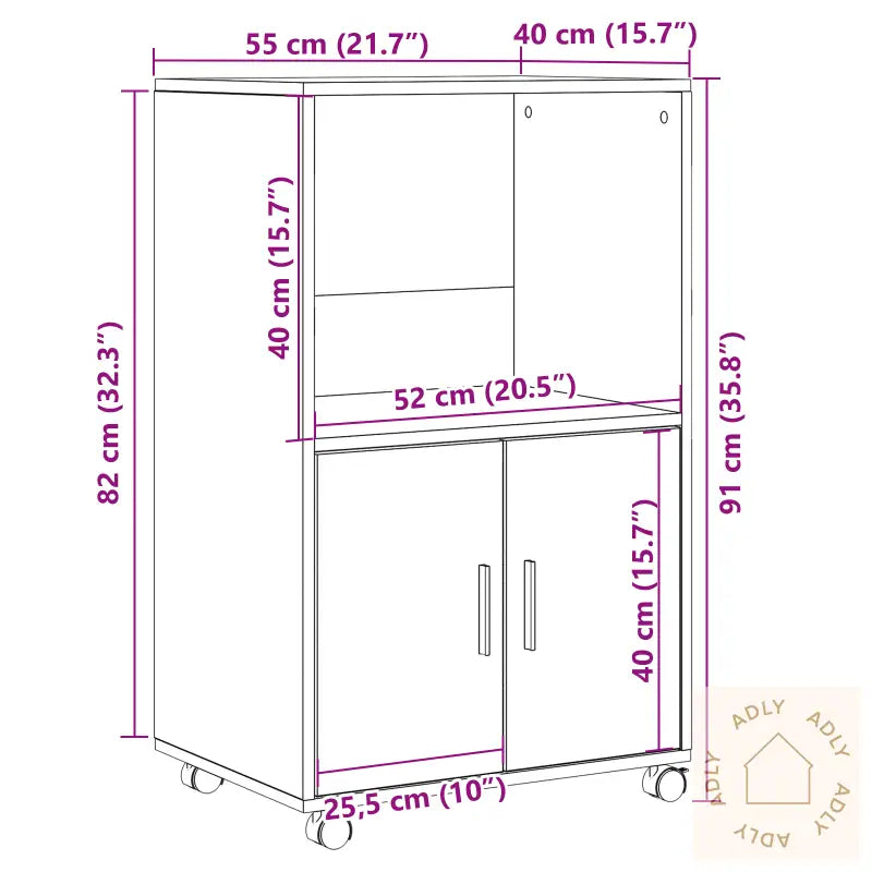 Rulleskap Svart Eik 55X40X91 Cm Konstruert Tre