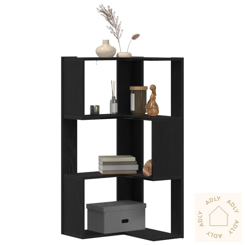 Hjørnebibliotek 3-Nivå Svart Eik 50X50X102 Cm Komprimert Tre