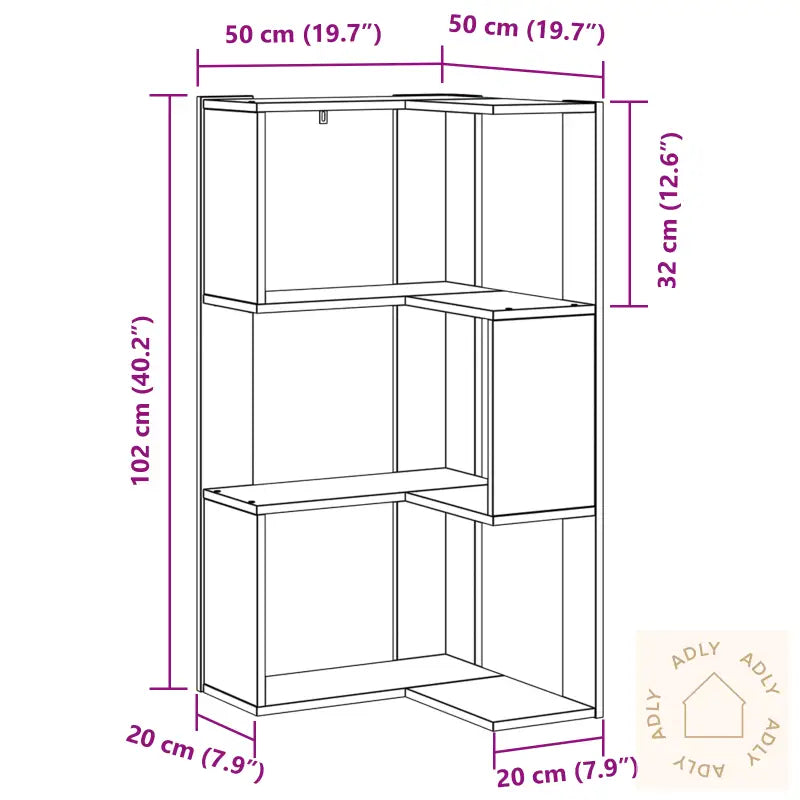 Hjørnebibliotek 3-Nivå Svart Eik 50X50X102 Cm Komprimert Tre