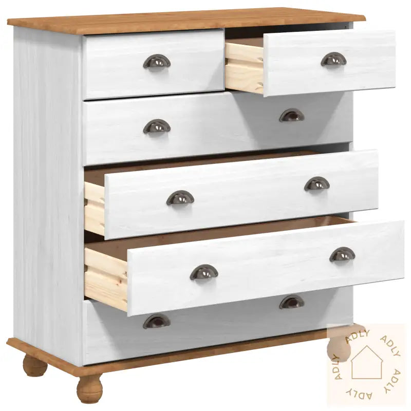 Kommode &quot;Askim&quot; Hvit 91X40X95,5 Cm Solid Tre Furu