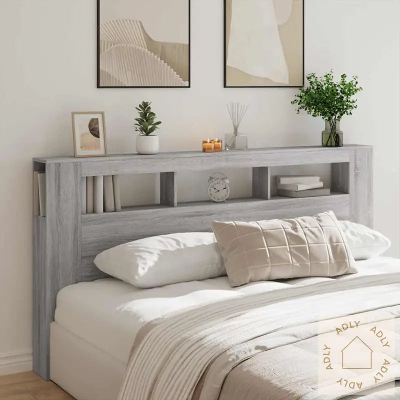 Sengegavl Med Led Grå Sonoma 200X18,5X103,5 Cm Konstruert Tre