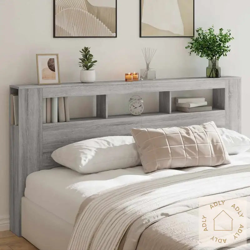 Sengegavl Med Led Grå Sonoma 200X18,5X103,5 Cm Konstruert Tre