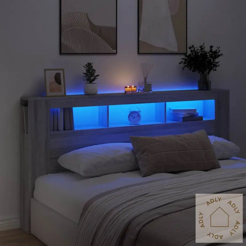 Sengegavl Med Led Grå Sonoma 200X18,5X103,5 Cm Konstruert Tre