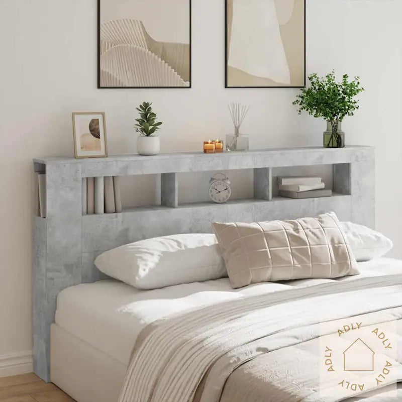 Sengegavl Med Led Betonggrå 200X18,5X103,5 Cm Konstruert Tre