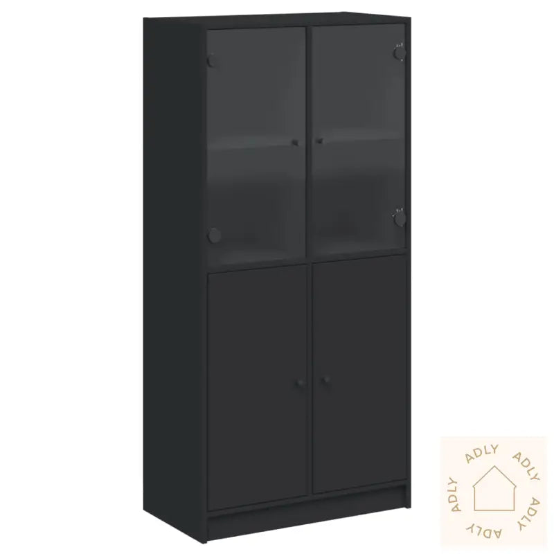 Highboard Med Dører Svart 68X37X142 Cm Konstruert Tre