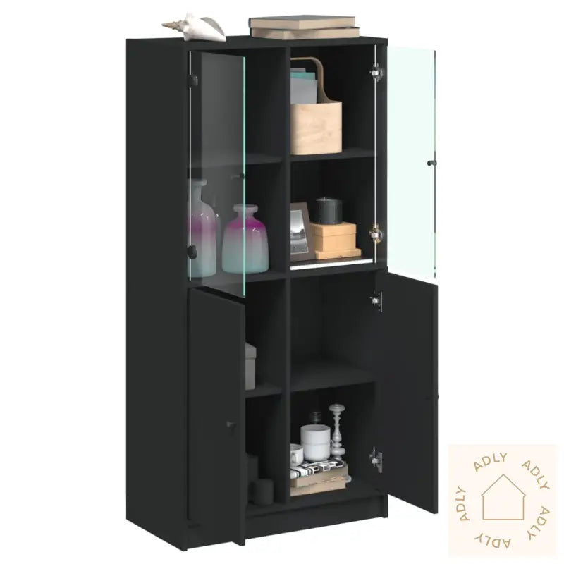 Highboard Med Dører Svart 68X37X142 Cm Konstruert Tre