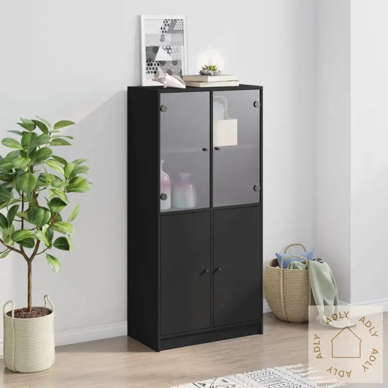 Highboard Med Dører Svart 68X37X142 Cm Konstruert Tre