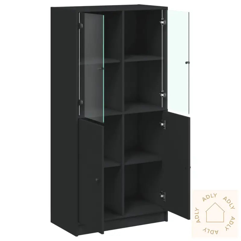 Highboard Med Dører Svart 68X37X142 Cm Konstruert Tre