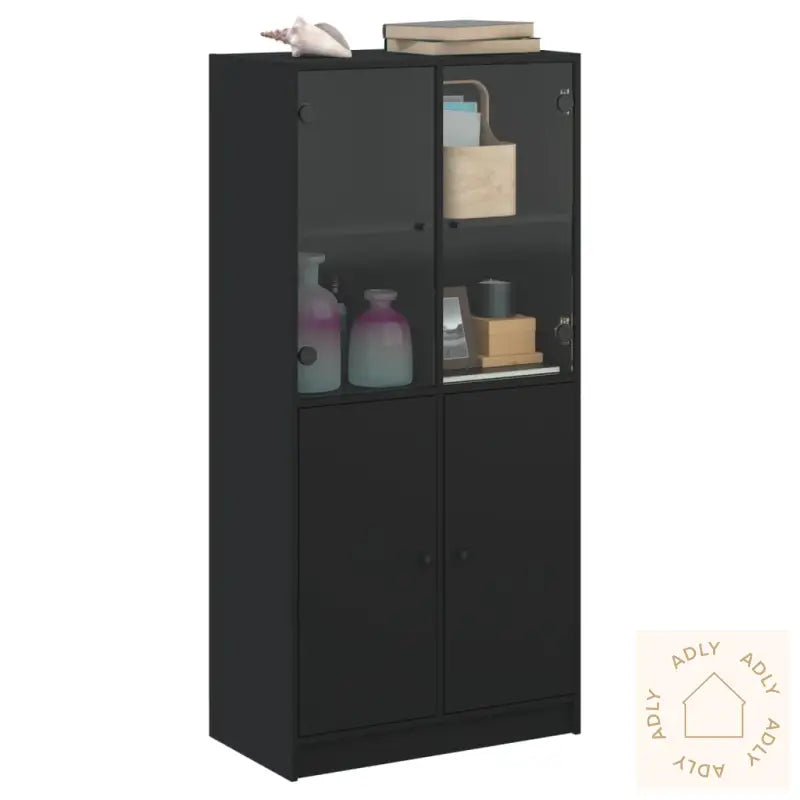 Highboard Med Dører Svart 68X37X142 Cm Konstruert Tre
