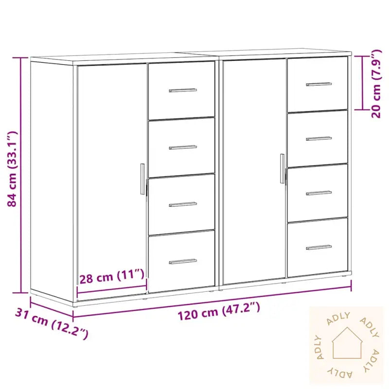 Sideboards 2 Stk Artisan Eik 60X31X84 Cm Konstruert Tre