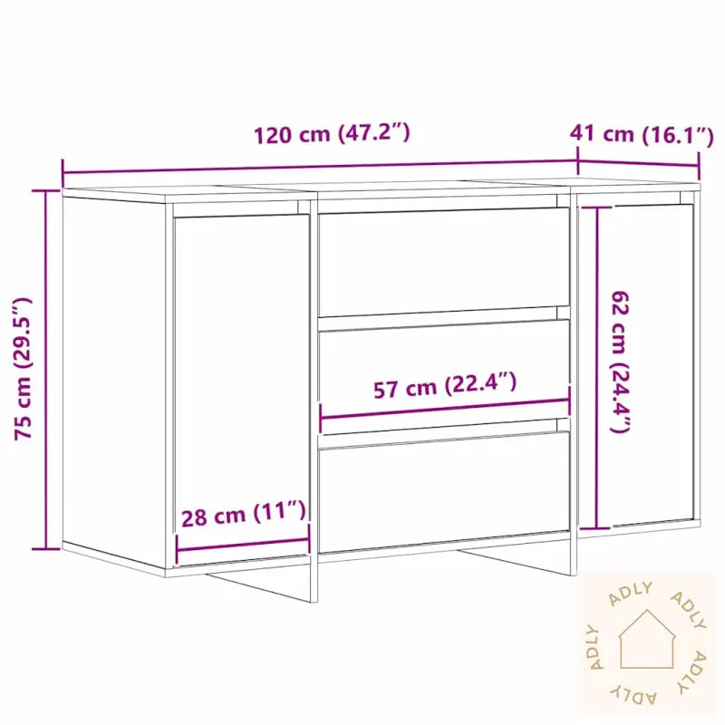 Sideboard Betonggrå 120X41X75 Cm Konstruert Tre