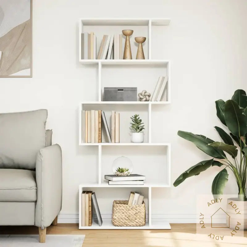 Romdeler Bokhylle 5 Etasjer Hvit 70X24X161 Cm Konstruert Tre