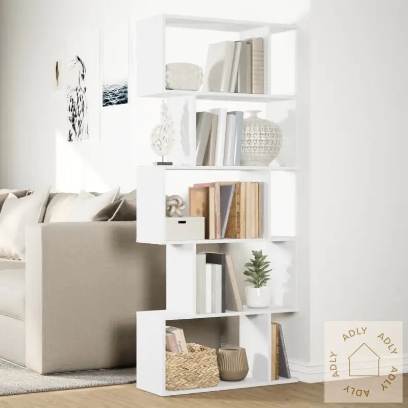 Romdeler Bokhylle 5 Etasjer Hvit 70X24X161 Cm Konstruert Tre