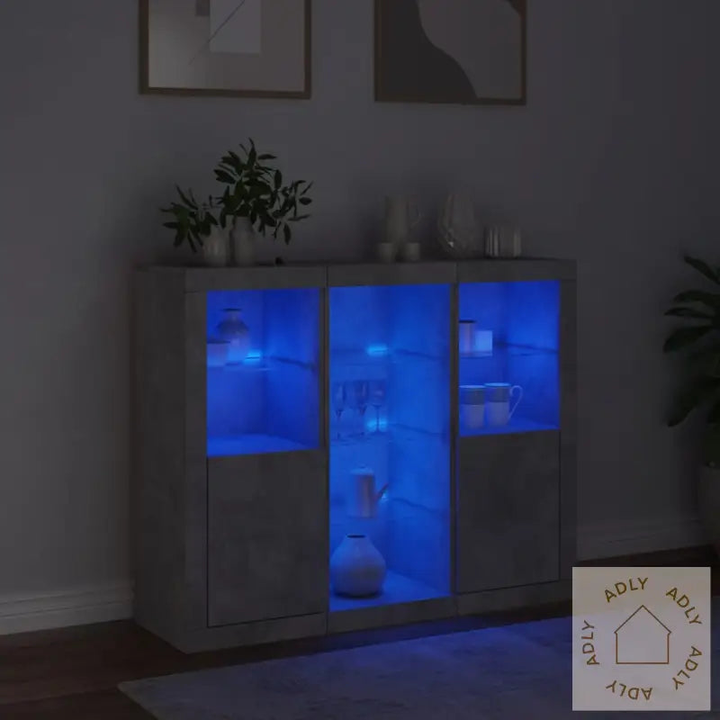 Skjenker Med Led-Lys 3 Stk Betonggrå Konstruert Tre