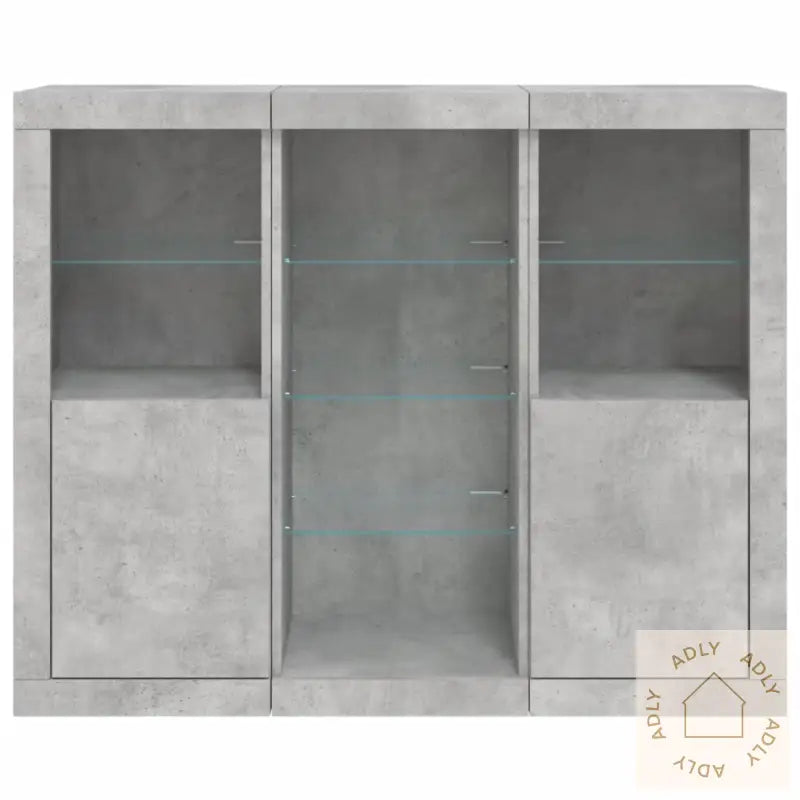 Skjenker Med Led-Lys 3 Stk Betonggrå Konstruert Tre