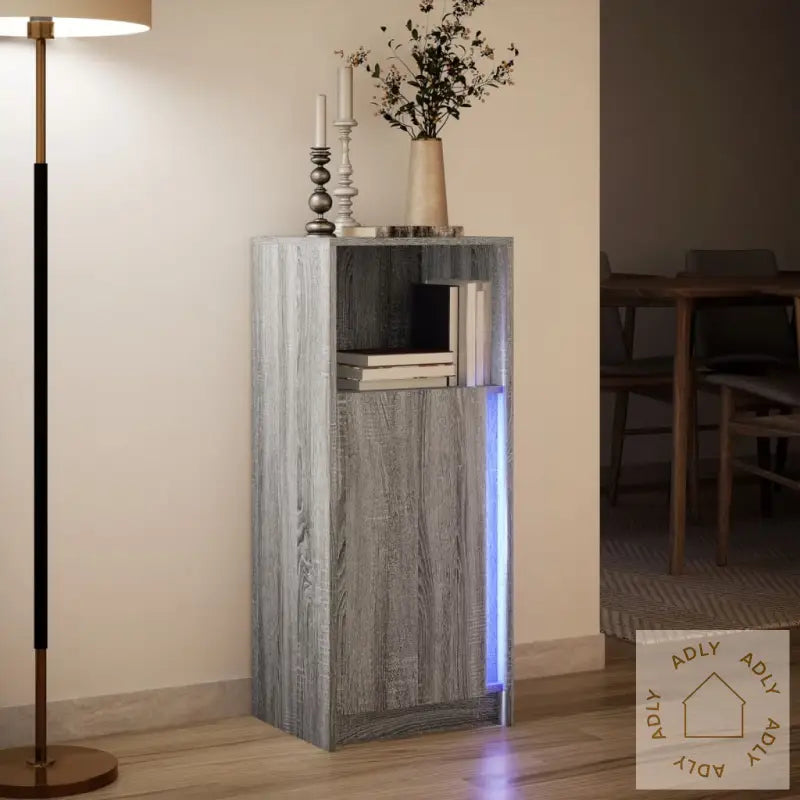 Skjenk Med Led Grå Sonoma 42,5X34X100 Cm Konstruert Tre
