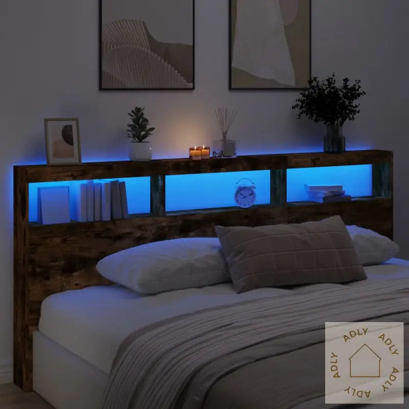 Hodegavl Skap Med Led Røkt Eik 220X17X102 Cm