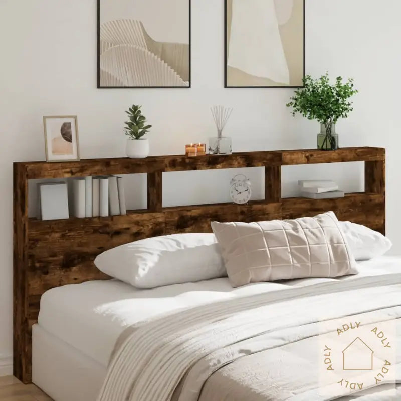 Hodegavl Skap Med Led Røkt Eik 220X17X102 Cm