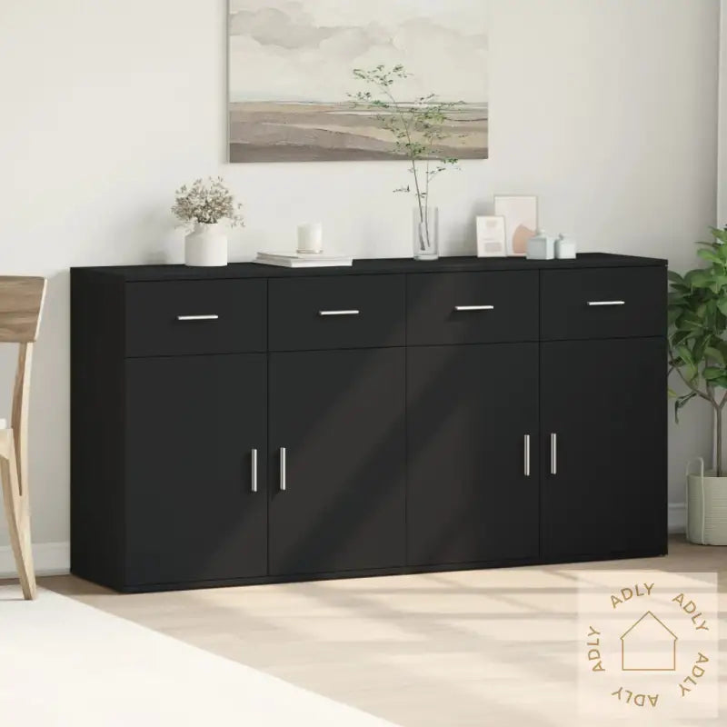 Skjenker 2 Stk Svart 79X38X80 Cm Konstruert Tre