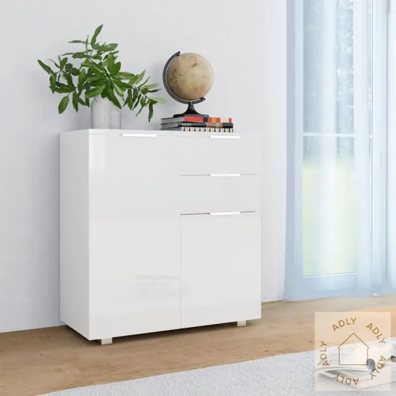 Skjenk Høyglans Hvit 71X35X80 Cm Sponplate