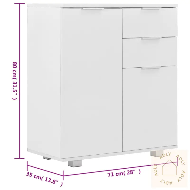 Skjenk Høyglans Hvit 71X35X80 Cm Sponplate
