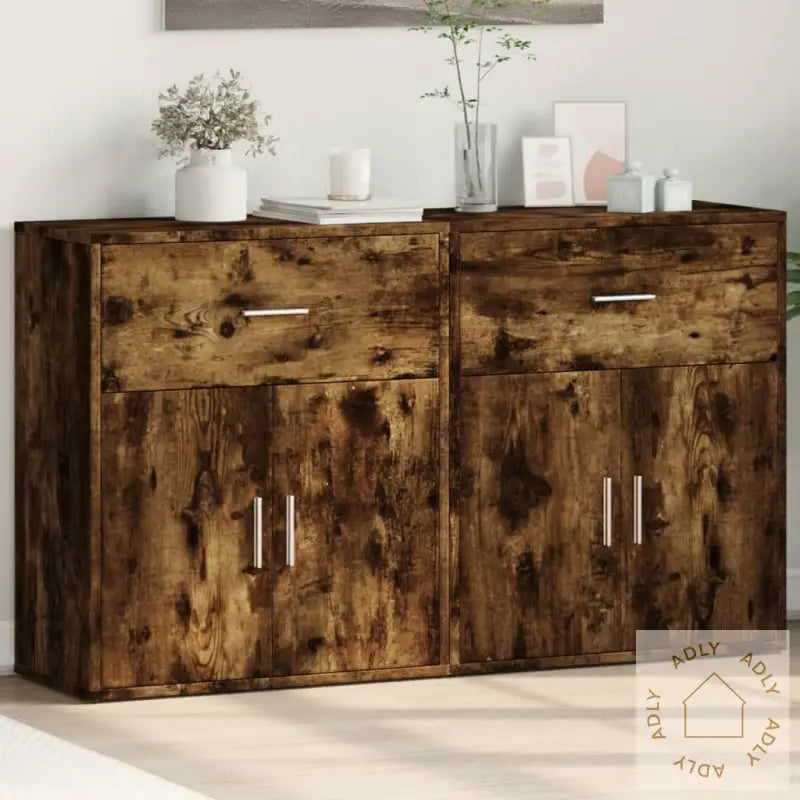 Skjenker 2 Røkt Eik 60X31X70 Cm Konstruert Tre