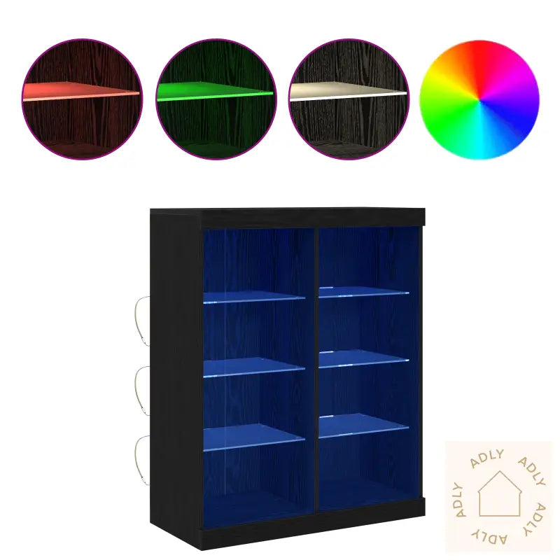 Sideboard Med Led-Lamper Svart Eik 41X37X100 Cm