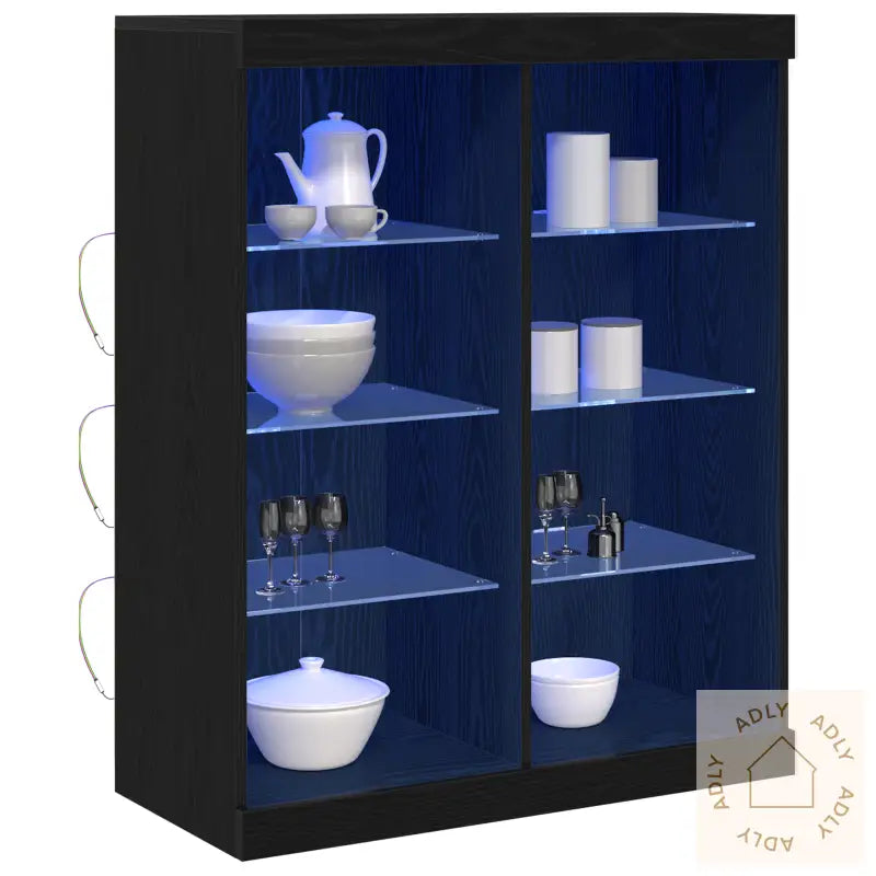 Sideboard Med Led-Lamper Svart Eik 41X37X100 Cm