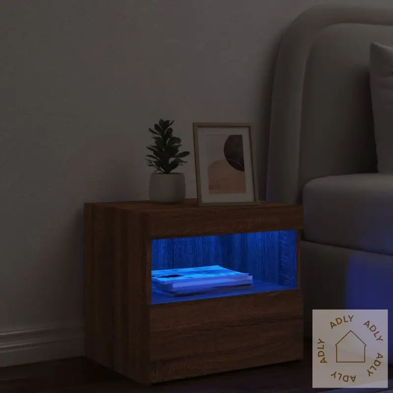 Nattbord Med Led Brun Eik 50X40X45 Cm